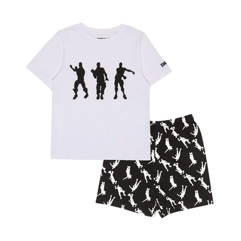 Fortnite Dancing Emotes Kids Short Pyjamas Set White/Black