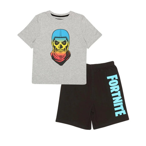 Fortnite Gradient Skull Kids Short Pyjamas Set Black/Heather Grey