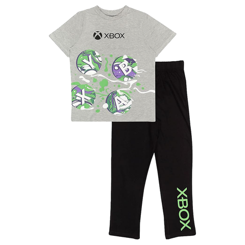 Xbox Controller Buttons Kids Long Pyjamas Set Black/Heather Grey