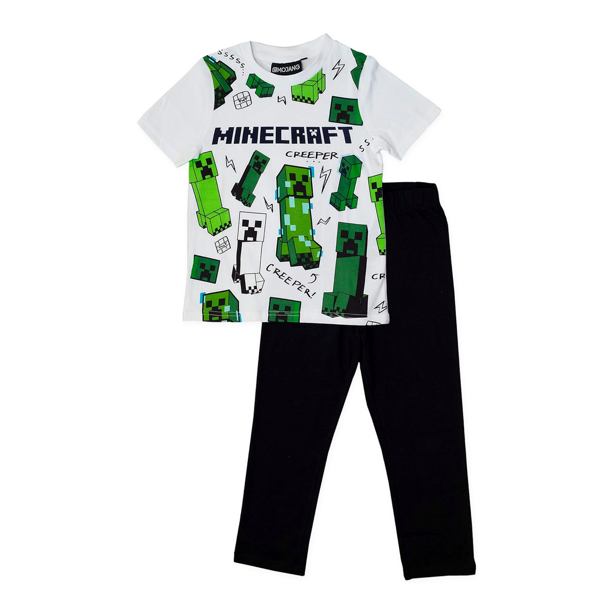 Boys Minecraft Glitching Creeper Kids Long Pyjamas set White/Black