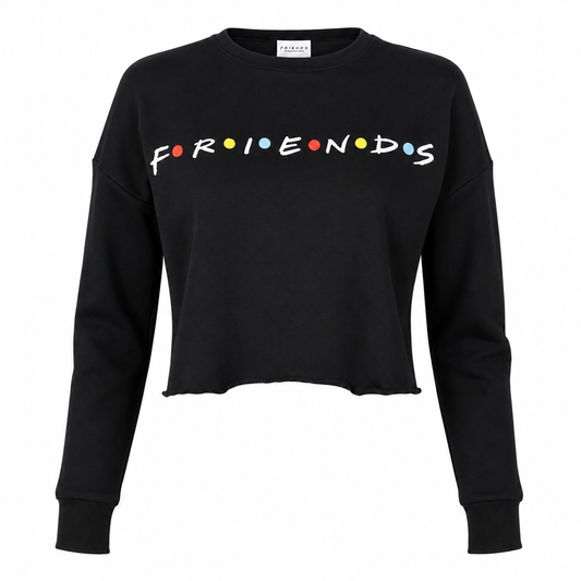Friends Text Logo Girls Cropped Sweatshirt Black