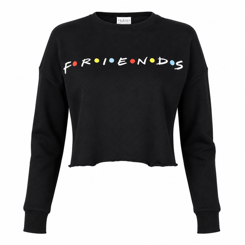 Friends Text Logo Girls Cropped Sweatshirt Black