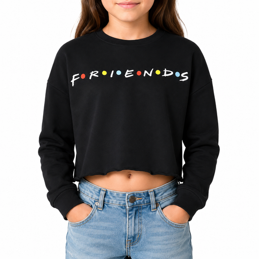 Friends Text Logo Girls Cropped Sweatshirt Black