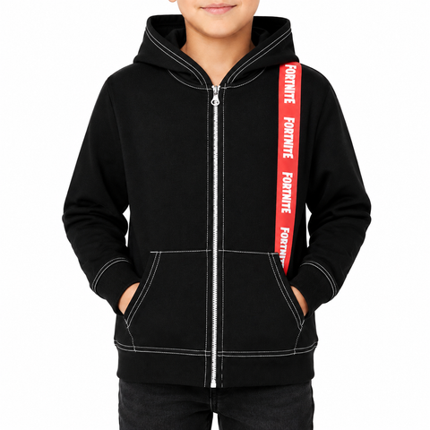 Fortnite Text Logo Boys Zipped Hoodie Red/Black