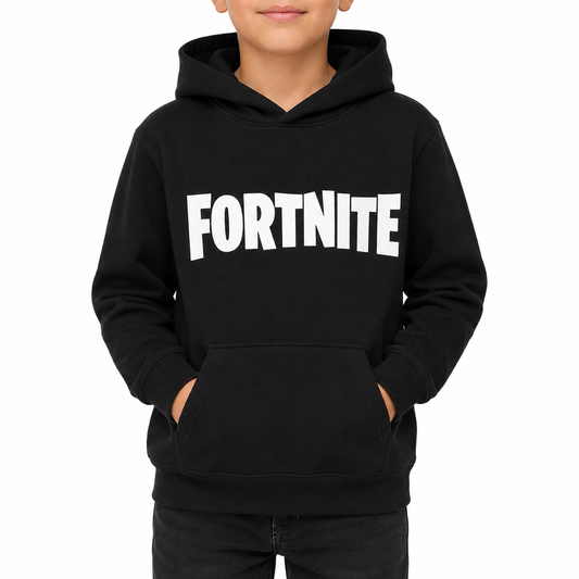 Fortnite Text Logo Boys Pullover Hoodie Black
