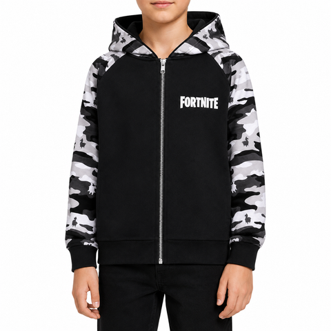 Fortnite Boys Zipped Black Camo Hoodie