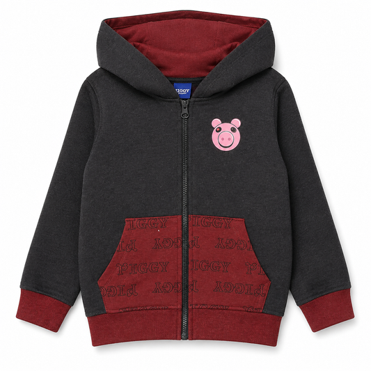 Piggy Face Boys Zipped Hoodie Burgundy/Black