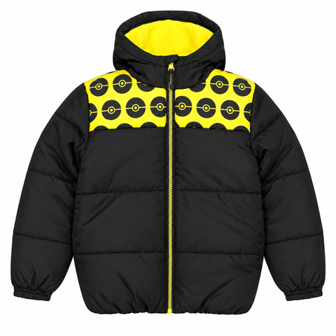 Pokemon Text Logo Boys Puffa Jacket Black/Yellow