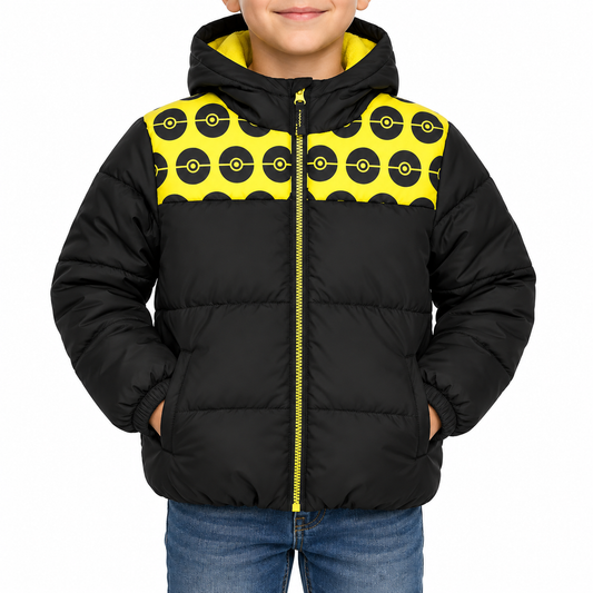 Pokemon Text Logo Boys Puffa Jacket Black/Yellow
