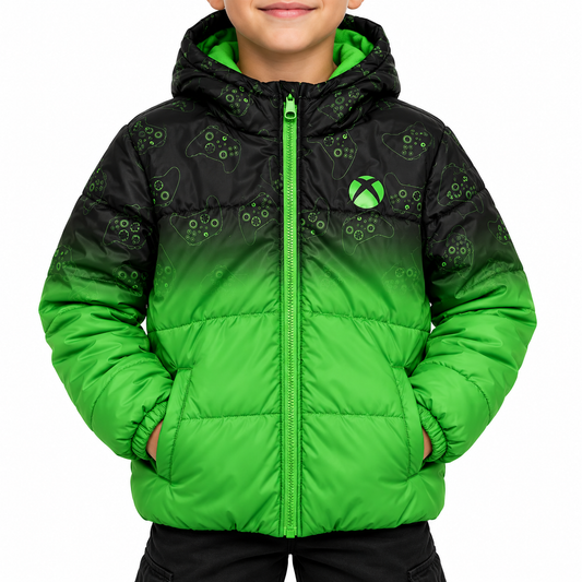 X-Box Controller Boys Puffa Jacket Green/Black