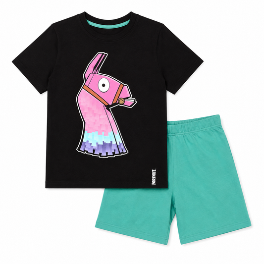Fortnite Glow in the Dark Kids Short Pyjamas Set Black/Teal