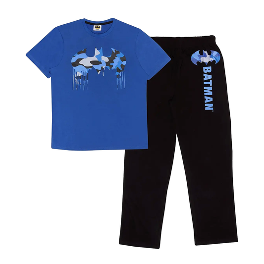 DC Comics Batman Camo Drip Logo Kids Long Pyjamas Set Black/Blue