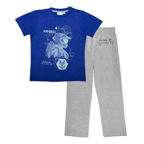 Halo Infinite UNSC Kids Long Pyjamas Set Blue/Heather Grey