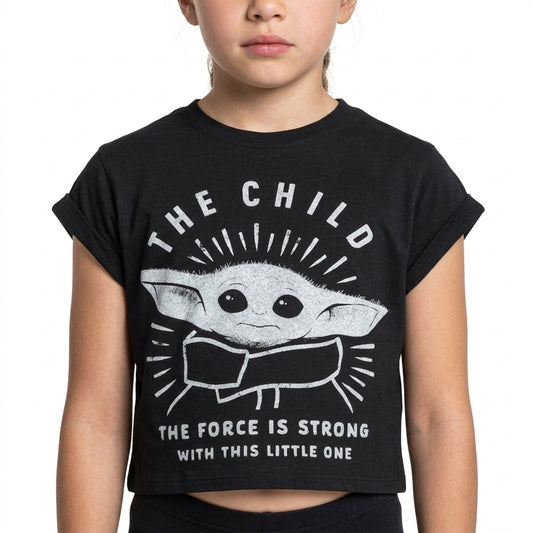 Star Wars The Mandalorian The Child The Force Is Strong Girls Cropped T-Shirt Black