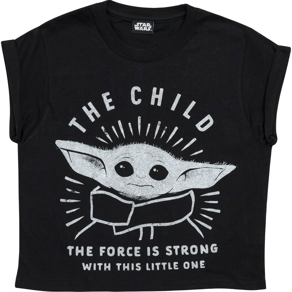 Star Wars The Mandalorian The Child The Force Is Strong Girls Cropped T-Shirt Black
