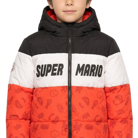 Super Mario Text Logo Boys Puffa Jacket Red/Black