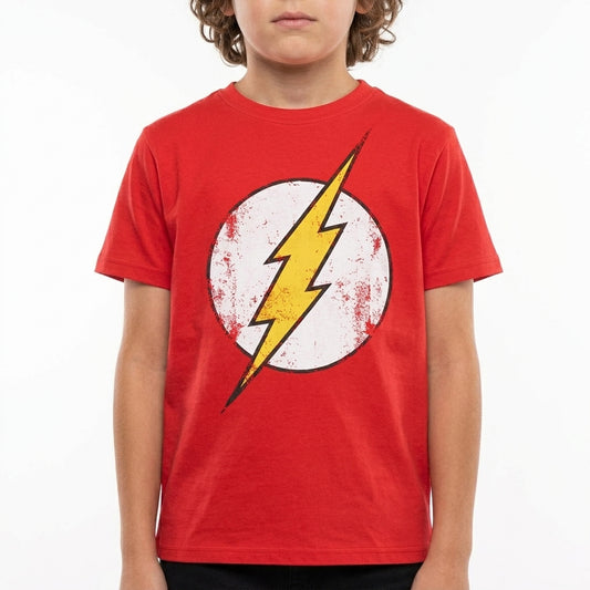 DC Comics The Flash Distressed Logo Boys T-Shirt Red