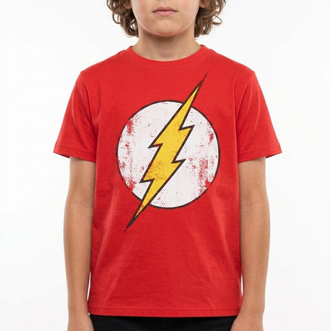 DC Comics The Flash Distressed Logo Boys T-Shirt Red