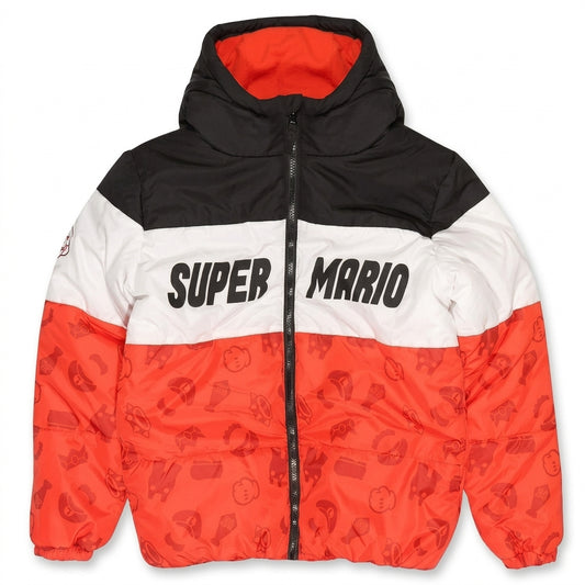 Super Mario Text Logo Boys Puffa Jacket Red/Black