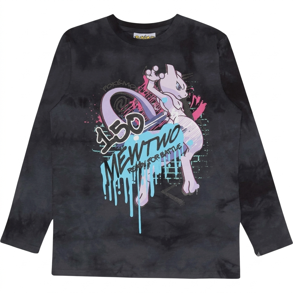 Pokemon Boys Long Sleeve Mew Two T-Shirt Charcoal
