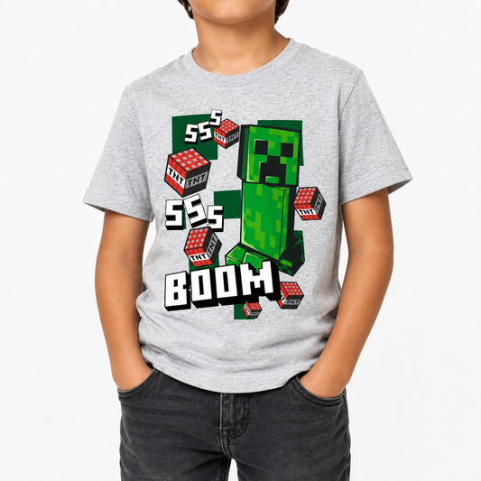 Minecraft Like A Bossss Boys T-Shirt Heather Grey