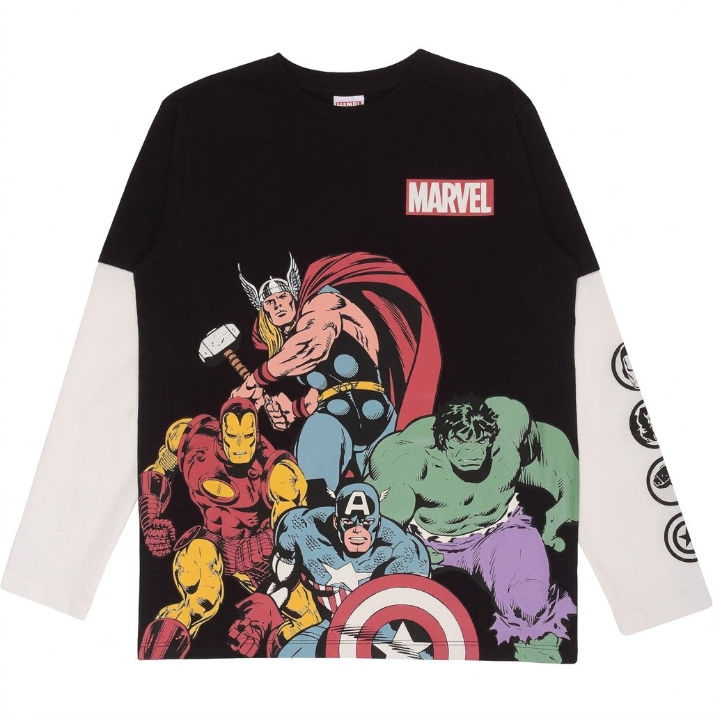 Marvel Comics Avengers Boys Long Sleeve T-Shirt Black