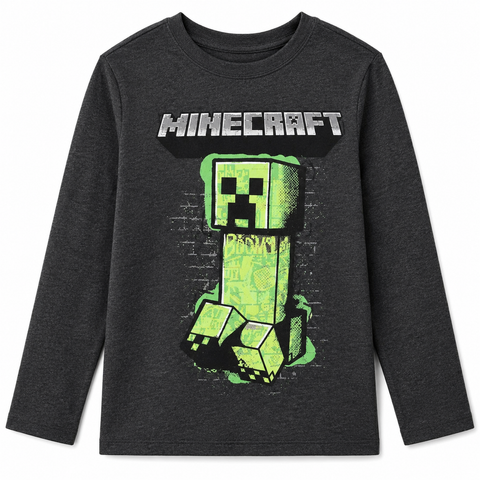 Minecraft Boys Long Sleeve T-Shirt Charcoal Heather