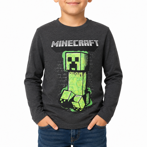 Minecraft Boys Long Sleeve T-Shirt Charcoal Heather
