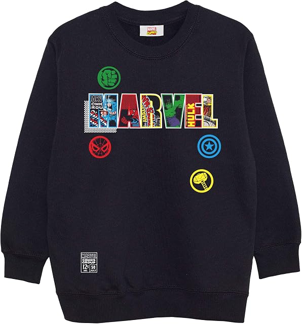 Marvel Comics Superhero Icons Boys Crewneck Sweatshirt Black