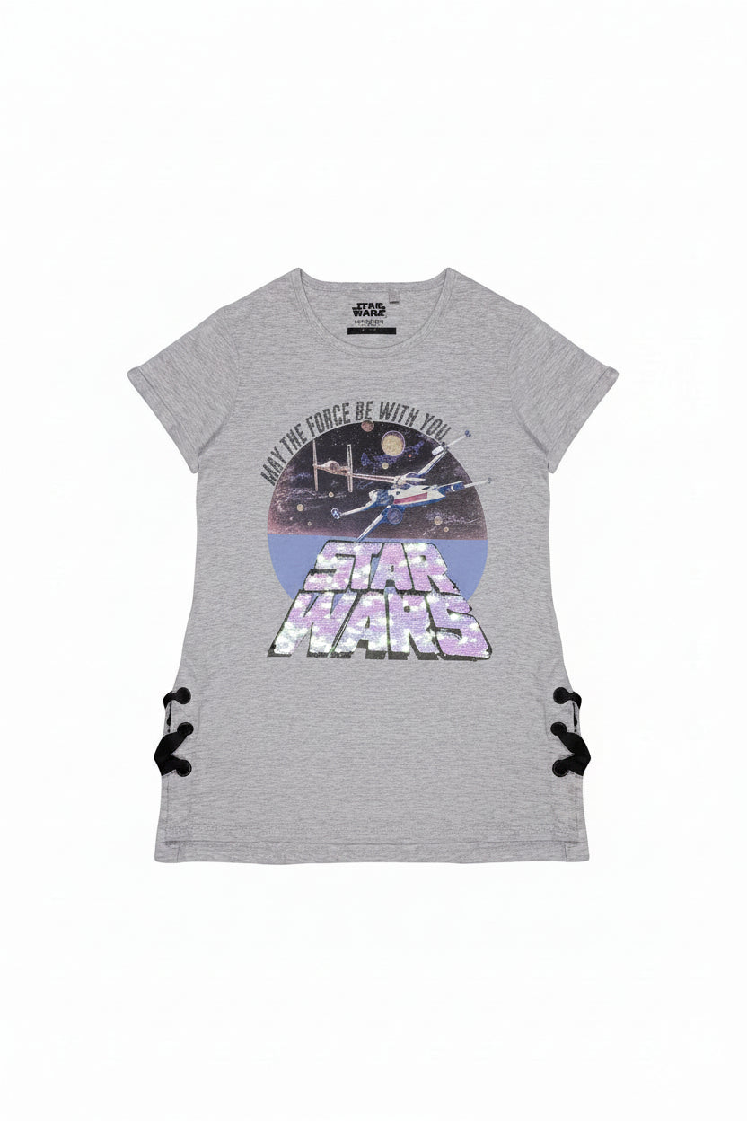 Star Wars Glitter May The Force Be With You Girls Dress Heather Grey