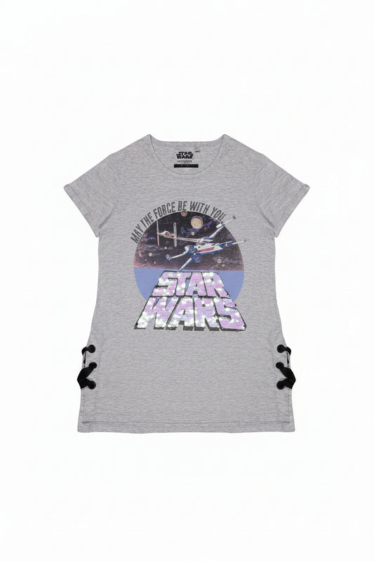 Star Wars Glitter May The Force Be With You Girls Dress Heather Grey