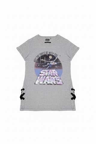 Star Wars Glitter May The Force Be With You Girls Dress Heather Grey