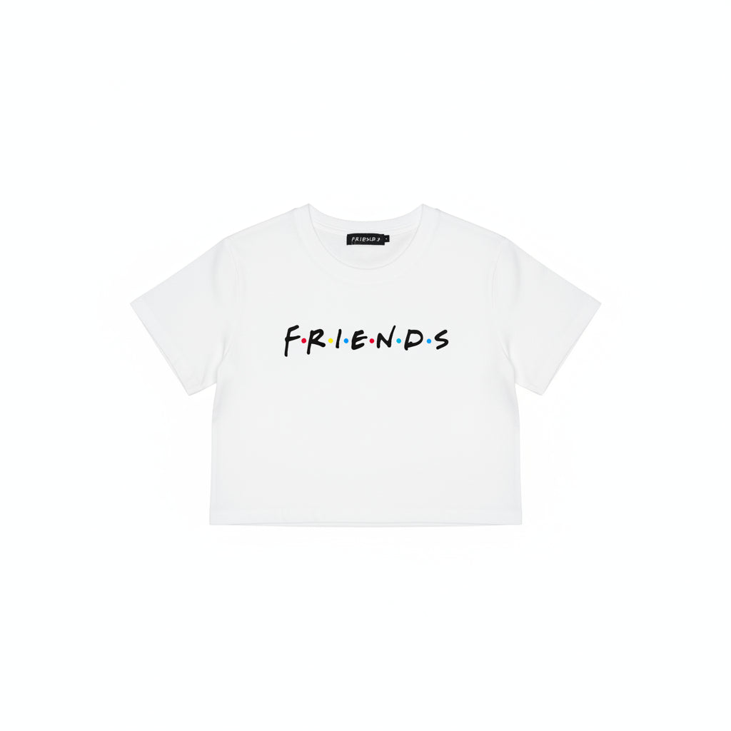 Friends Text Logo Girls Cropped T-Shirt White