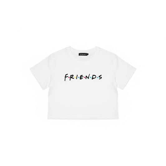Friends Text Logo Girls Cropped T-Shirt White