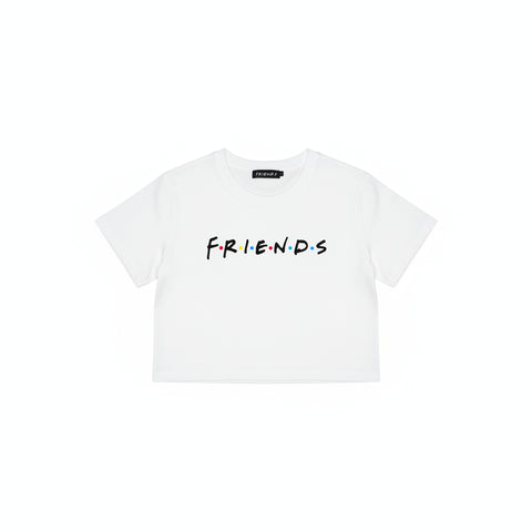 Friends Text Logo Girls Cropped T-Shirt White
